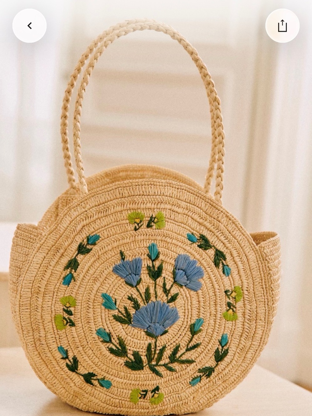 Sézane June Basket - Raffia embroidery multicolored flowers
